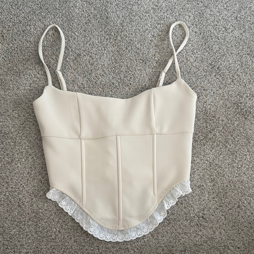 Edikted Cream Lace Trim Tank Top